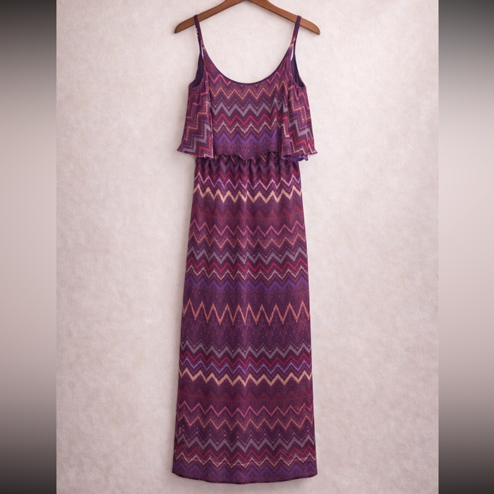Faded Glory Purple and Pink Zigzag Maxi Dress medium 8-10